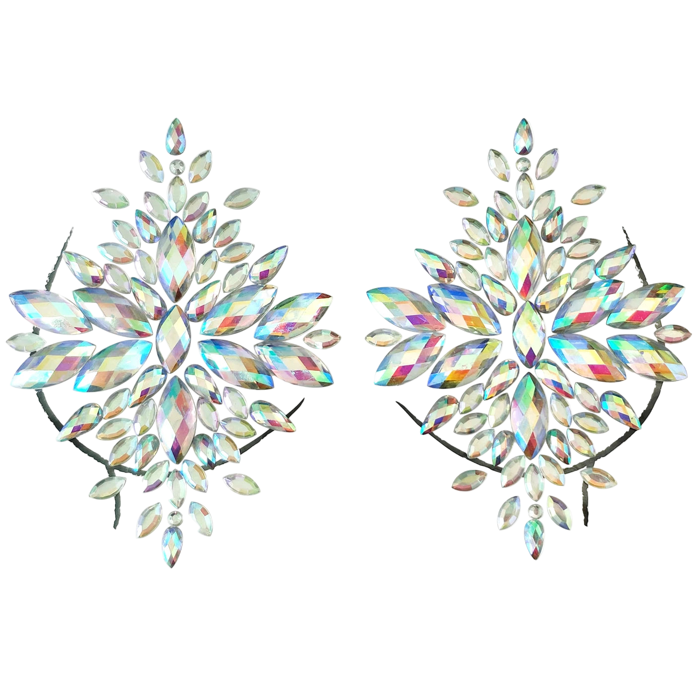 Pair of colorful crystal earrings on a white background