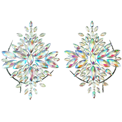 Pair of colorful crystal earrings on a white background