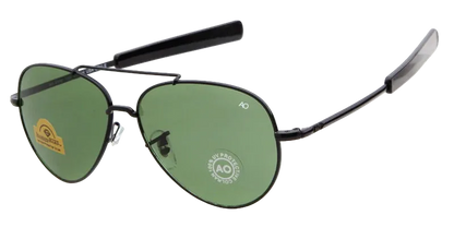 A pair of aviator-style sunglasses with a black metal frame and green lenses, shown on a white background with text reading 'C3 BLACK FRAME & GREEN LENS'.