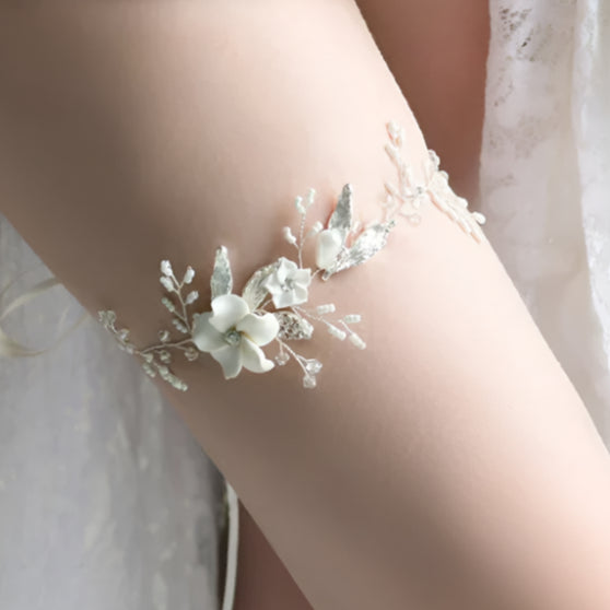 Premium white crystal garter with rhinestone beading - perfect for elegant resort evenings