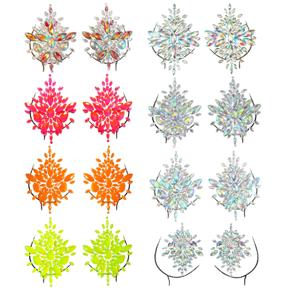 Colorful snowflake-shaped earrings on a white background