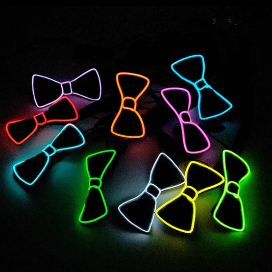 bow ties in different neon colors, outlined to create a glowing effect, ideal for adding a playful touch to any outfit.