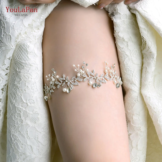 TOPQUEEN HT02-S Wedding Garter Rhinestone Crystal Beading white Sexy Garters for Women/Female/Bride Thigh Ring Bridal Leg Garter