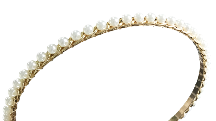 Elegant sunflower pearl hairband with vintage chain accents - perfect for resort day-to-night styling