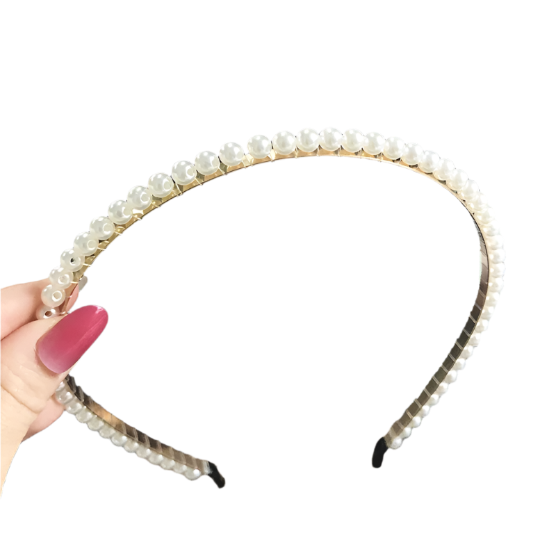 Elegant sunflower pearl hairband with vintage chain accents - perfect for resort day-to-night styling