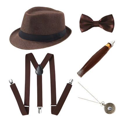 Men's Roaring 20s Gatsby accessories set with retro gangster style for resort theme nights

