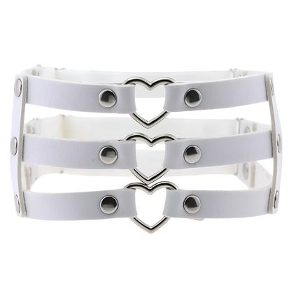 White multi-layer heart harness with adjustable garter straps - perfect for romantic resort evenings