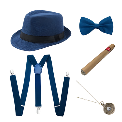 Men's Roaring 20s Gatsby accessories set with retro gangster style for resort theme nights

