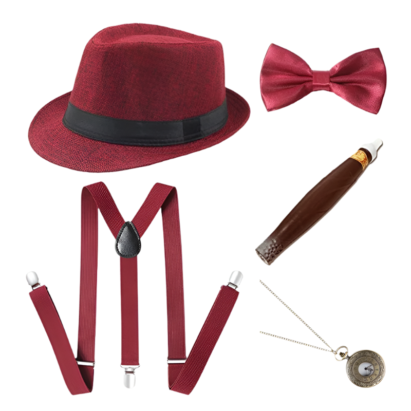 Men's Roaring 20s Gatsby accessories set with retro gangster style for resort theme nights

