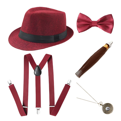 Men's Roaring 20s Gatsby accessories set with retro gangster style for resort theme nights

