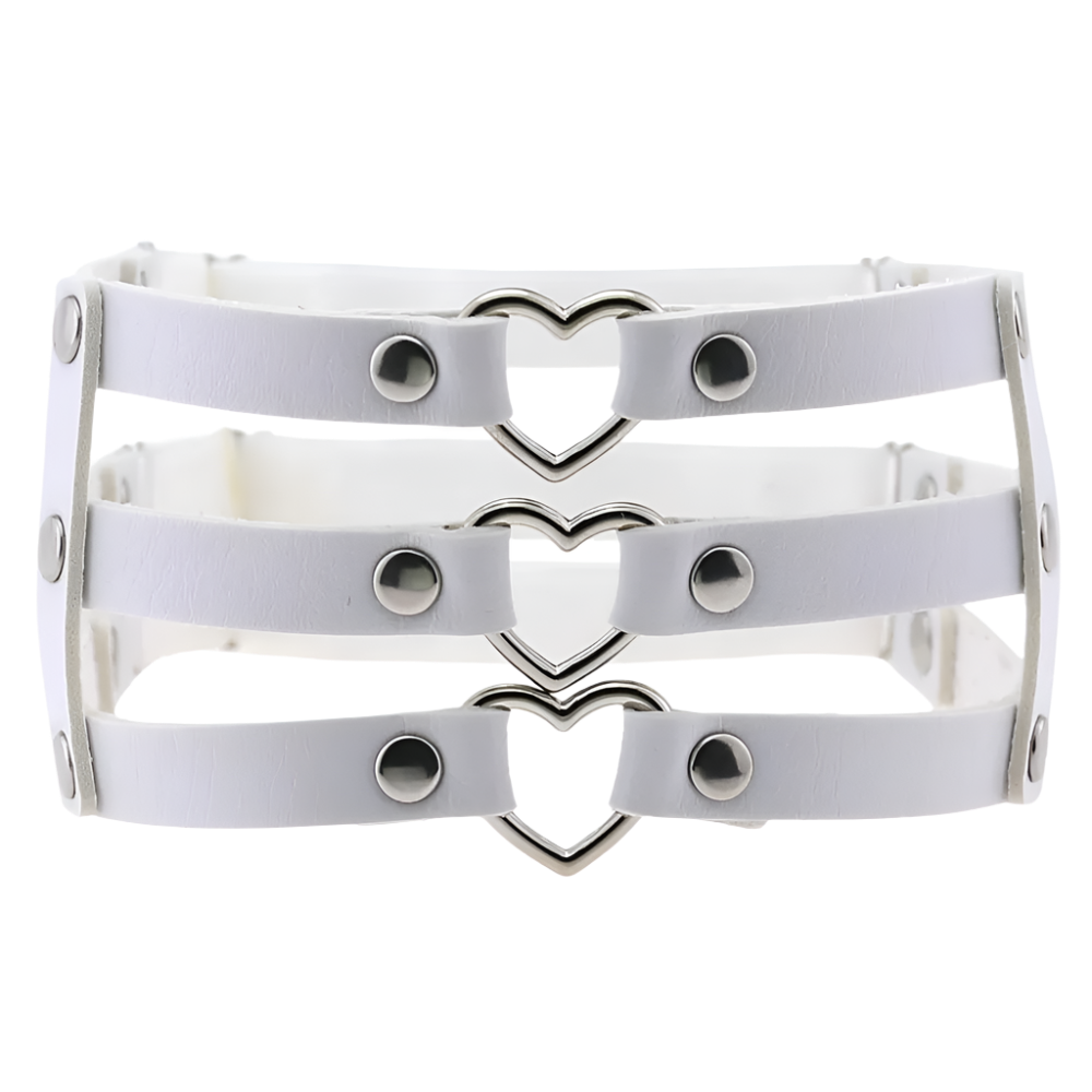 White multi-layer heart harness with adjustable garter straps - perfect for romantic resort evenings