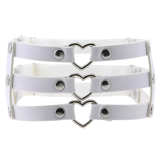 White multi-layer heart harness with adjustable garter straps - perfect for romantic resort evenings