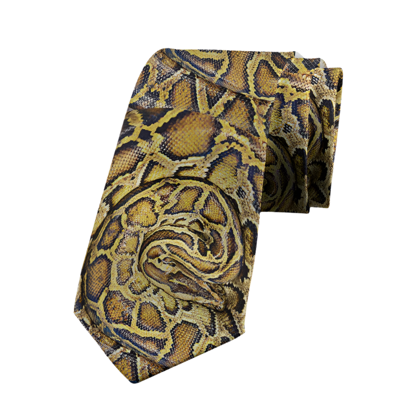 Sophisticated animal print polyester tie featuring snake and leopard patterns, 8cm width for resort formal events