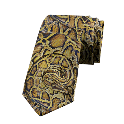 Sophisticated animal print polyester tie featuring snake and leopard patterns, 8cm width for resort formal events