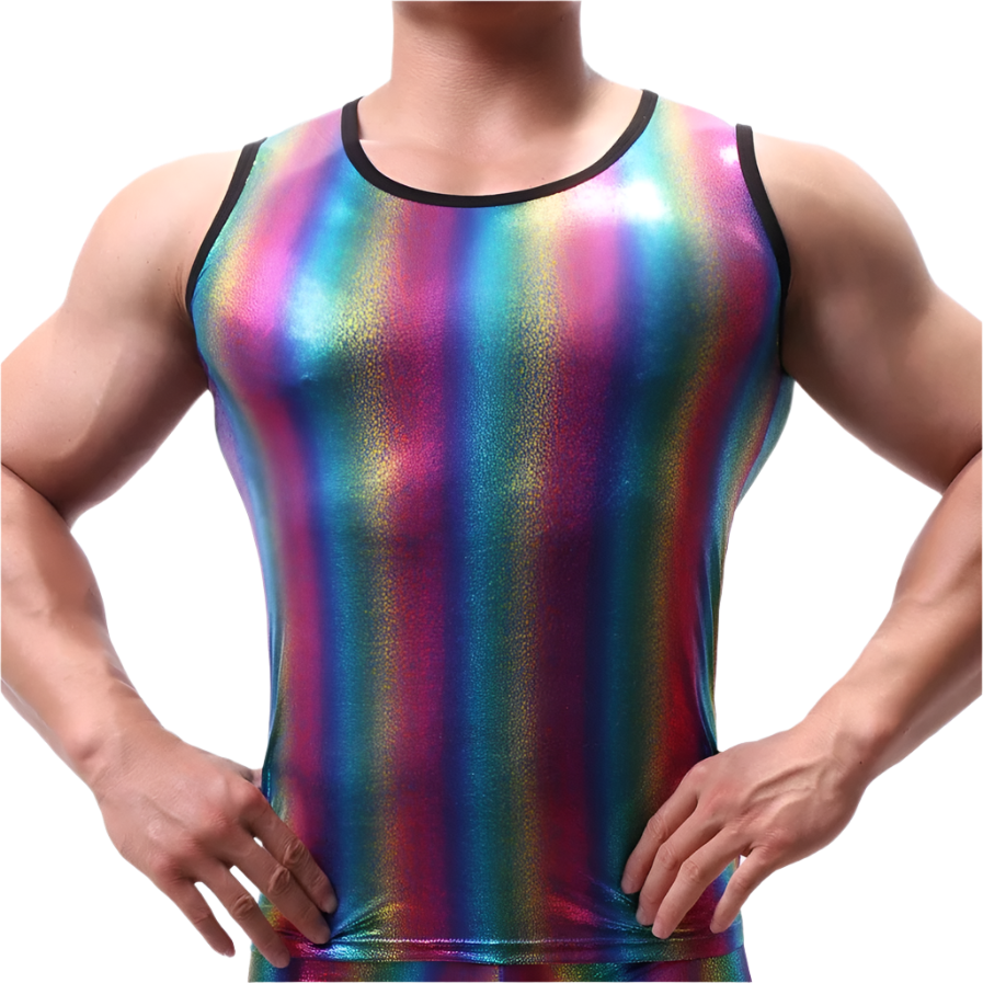 Men's rainbow striped tank tops pants boxer shorts with gay singlet stage performance undershirts lingerie clubwear design for resort entertainment