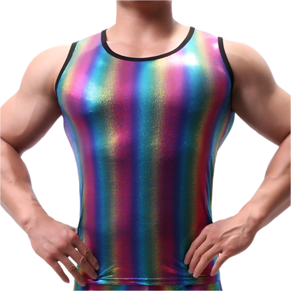 Men's rainbow striped tank tops pants boxer shorts with gay singlet stage performance undershirts lingerie clubwear design for resort entertainment
