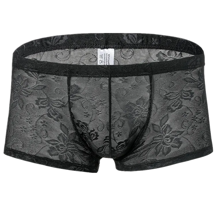 Black floral lace men's underwear on a white background 