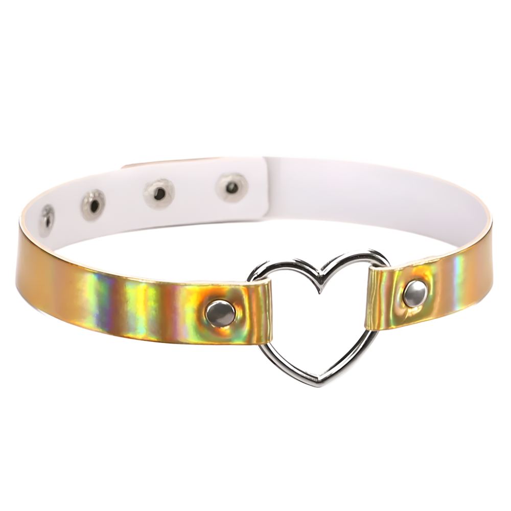 Holographic heart-shaped choker on a white background