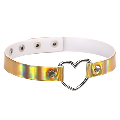 Holographic heart-shaped choker on a white background