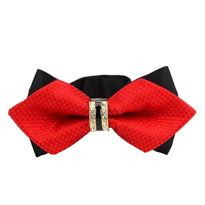 Red bow tie with black fabric on a white background