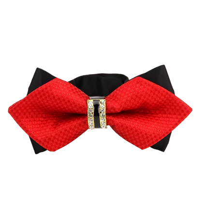 Red bow tie with black fabric on a white background
