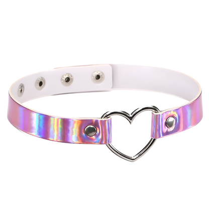Holographic heart-shaped choker on a white background