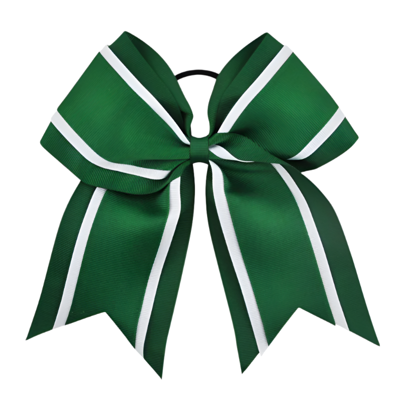 Green and white striped hair bow on a white background