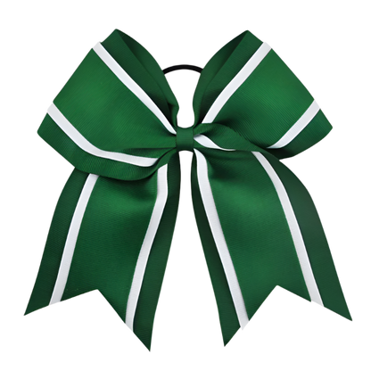 Green and white striped hair bow on a white background