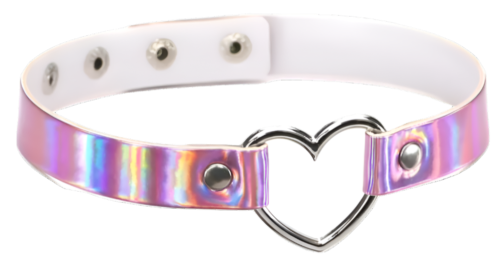 Holographic heart-shaped choker on a white background