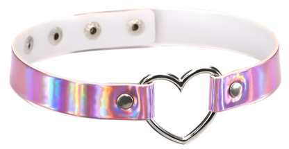 Holographic heart-shaped choker on a white background