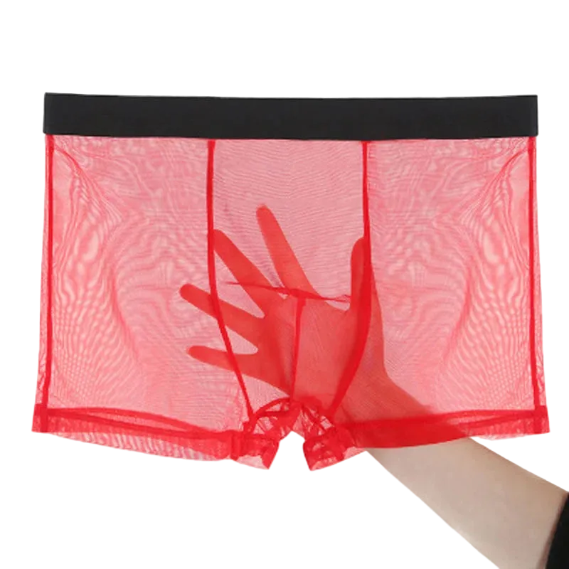 Red mesh underwear with black waistband on a white background