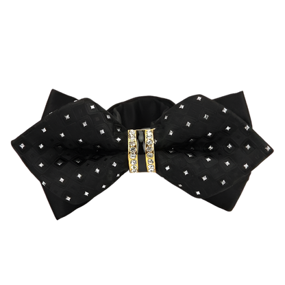 Black bow tie with decorative elements on a white background