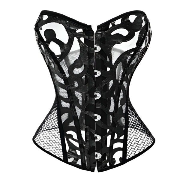 Black and white see-through corselet with mesh design for resort shapewear