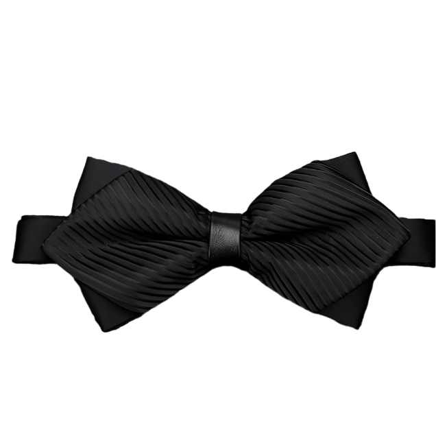 Black bow tie on a textured gray background 