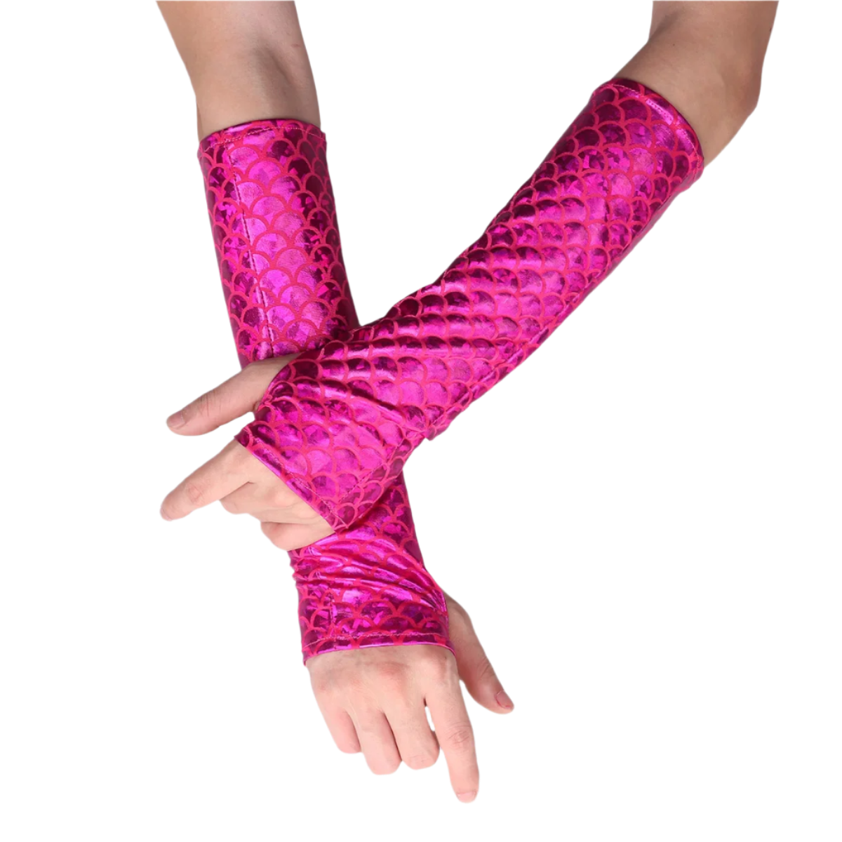 Mermaid scale fingerless arm sleeves with fish pattern for resort fantasy wear

