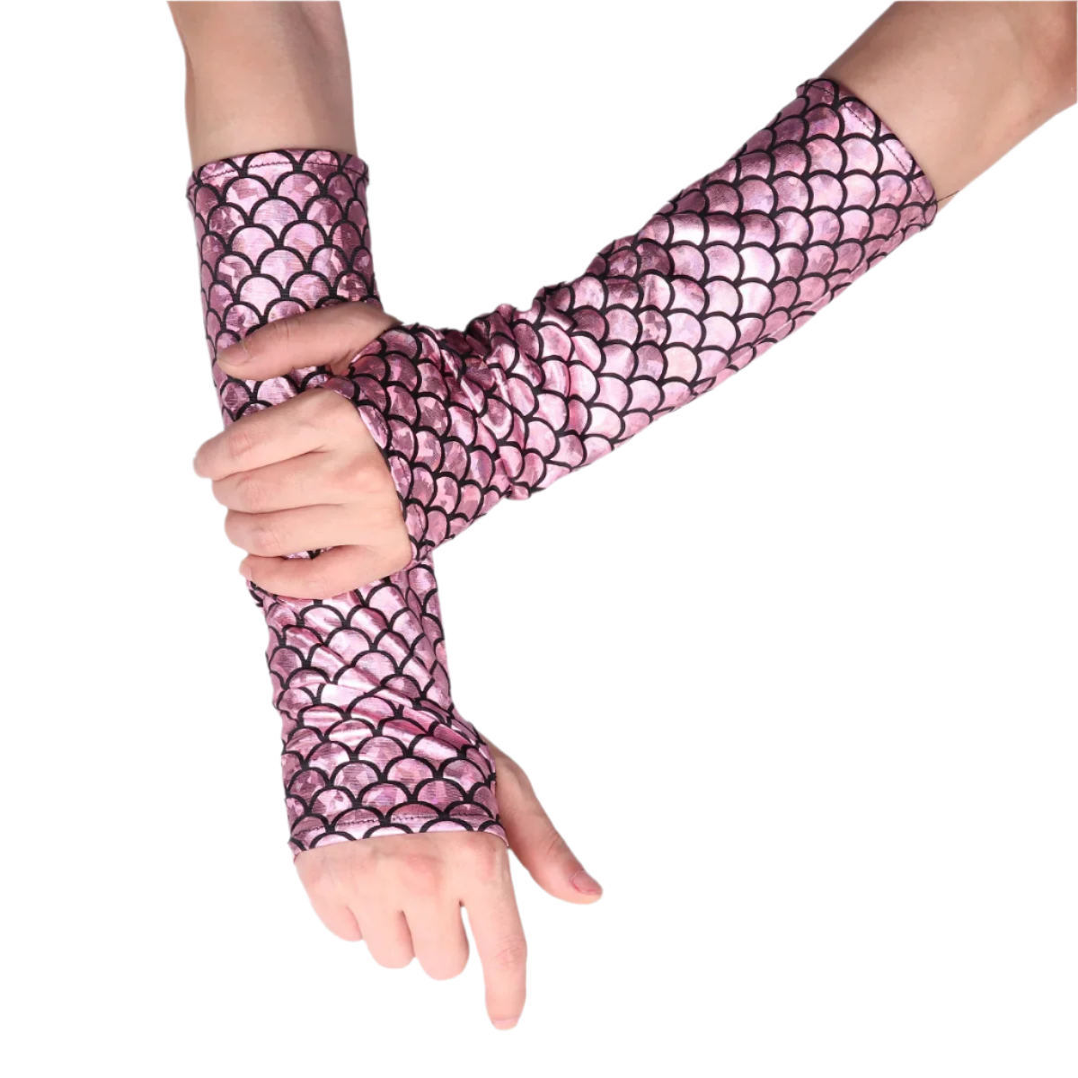 Mermaid scale fingerless arm sleeves with fish pattern for resort fantasy wear

