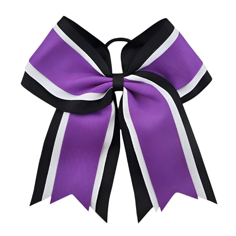 Large purple, black, and white bow on a white background