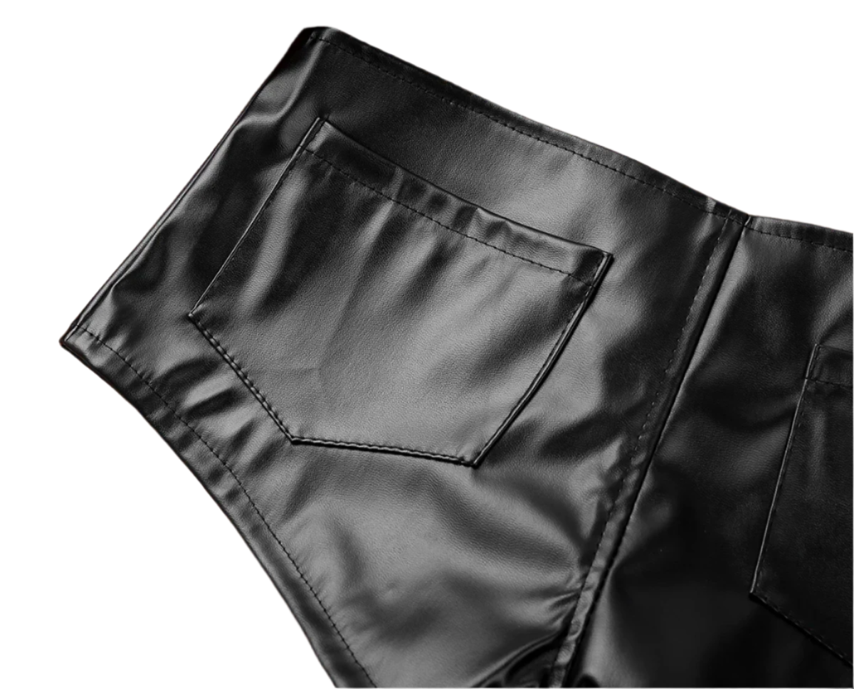 Shiny patent leather dance shorts in slim fit design, perfect for resort theme nights and club events