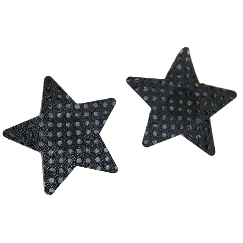 Two black star-shaped stud earrings with a textured, dotted pattern, displayed on a clean white background.