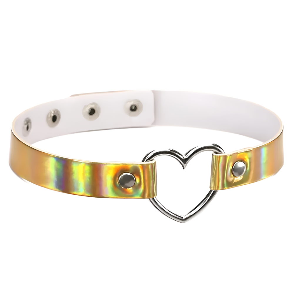 Holographic heart-shaped choker on a white background