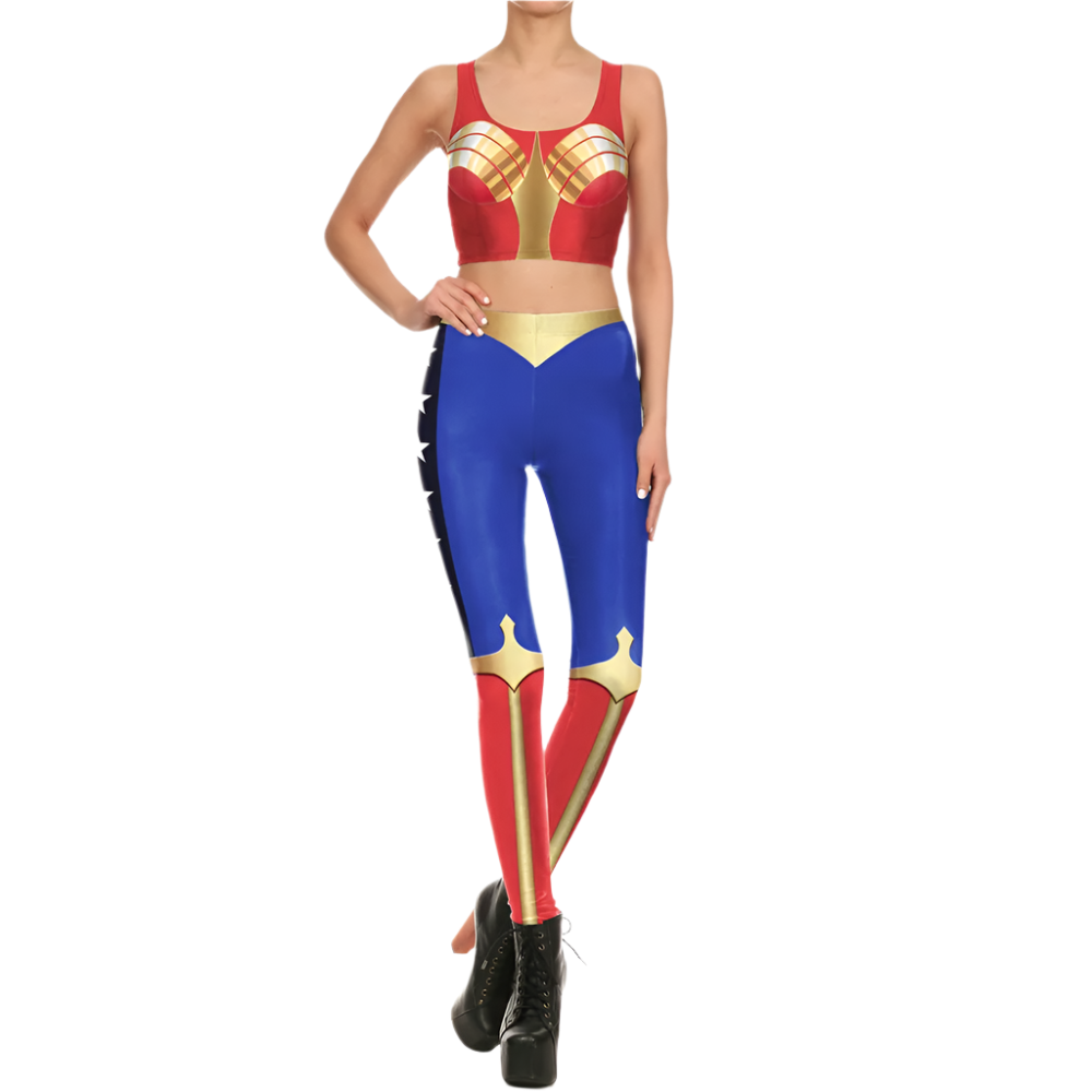 Superhero Cosplay For Women Captain Woman Croped Tops Leggings Sets