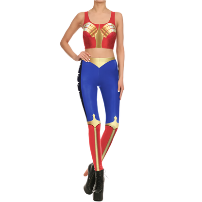 Superhero Cosplay For Women Captain Woman Croped Tops Leggings Sets