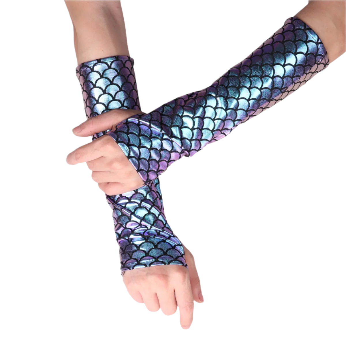 Mermaid scale fingerless arm sleeves with fish pattern for resort fantasy wear

