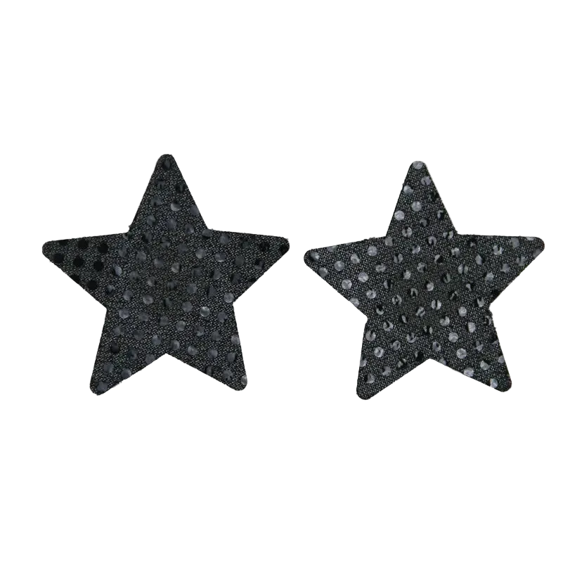 Two black star-shaped patches with a textured, speckled pattern, displayed side-by-side on a plain white background.