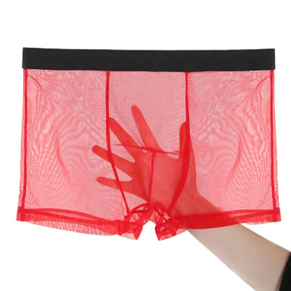 Red mesh underwear with black waistband on a white background