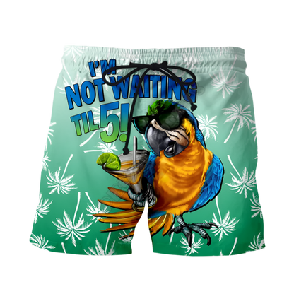 Couples Matching Parrot Beach Shorts featuring vibrant tropical design, perfect for adult resort theme nights