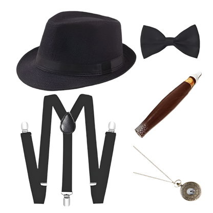 Men's Roaring 20s Gatsby accessories set with retro gangster style for resort theme nights

