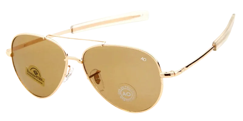 Gold frame aviator sunglasses with gold mirrored lenses, featuring a double bridge design and thin temples, shown on a white background with text reading 'C2 GOLD FRAME & TEA LENS'.