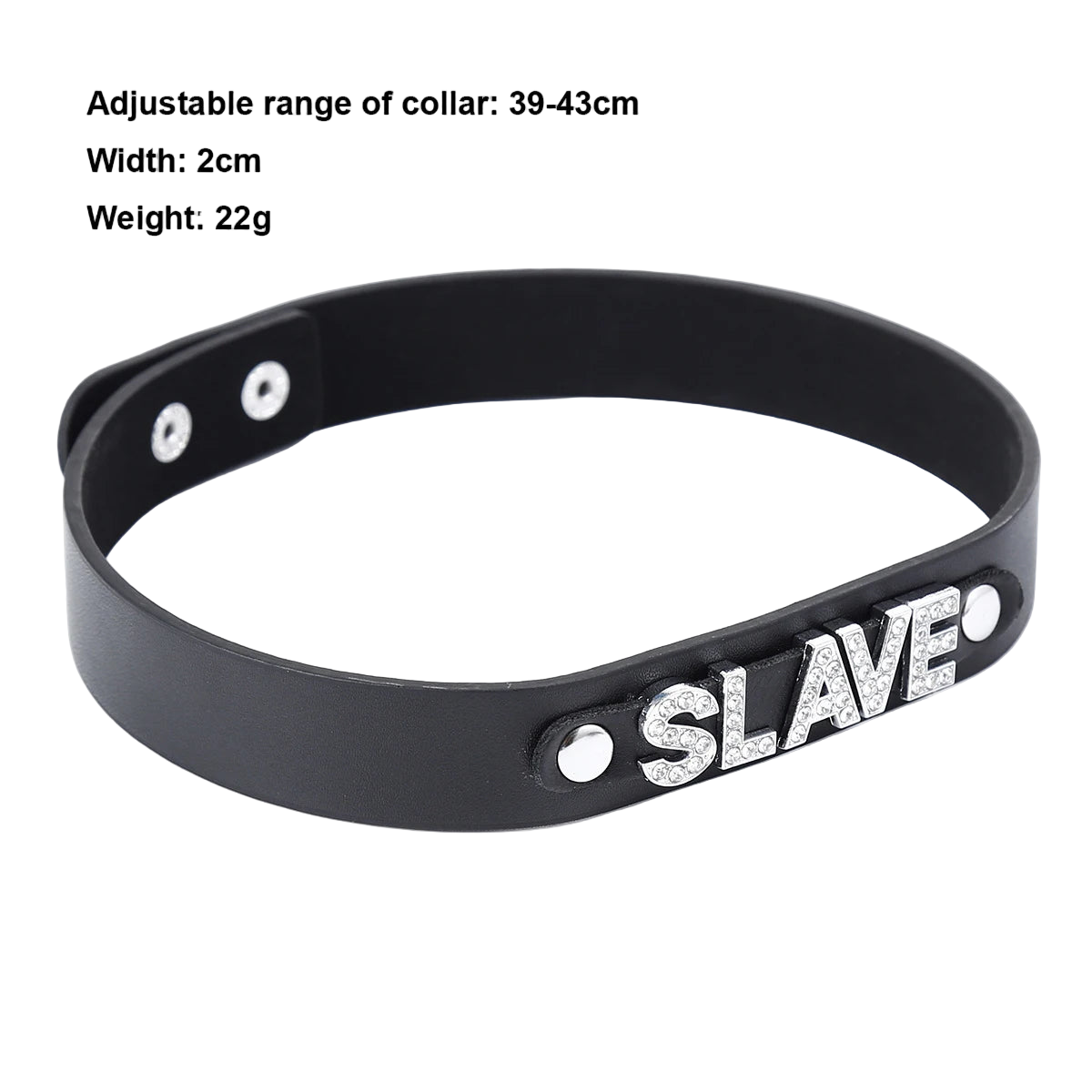 Black collar with 'SLAVE' engraving on a white background