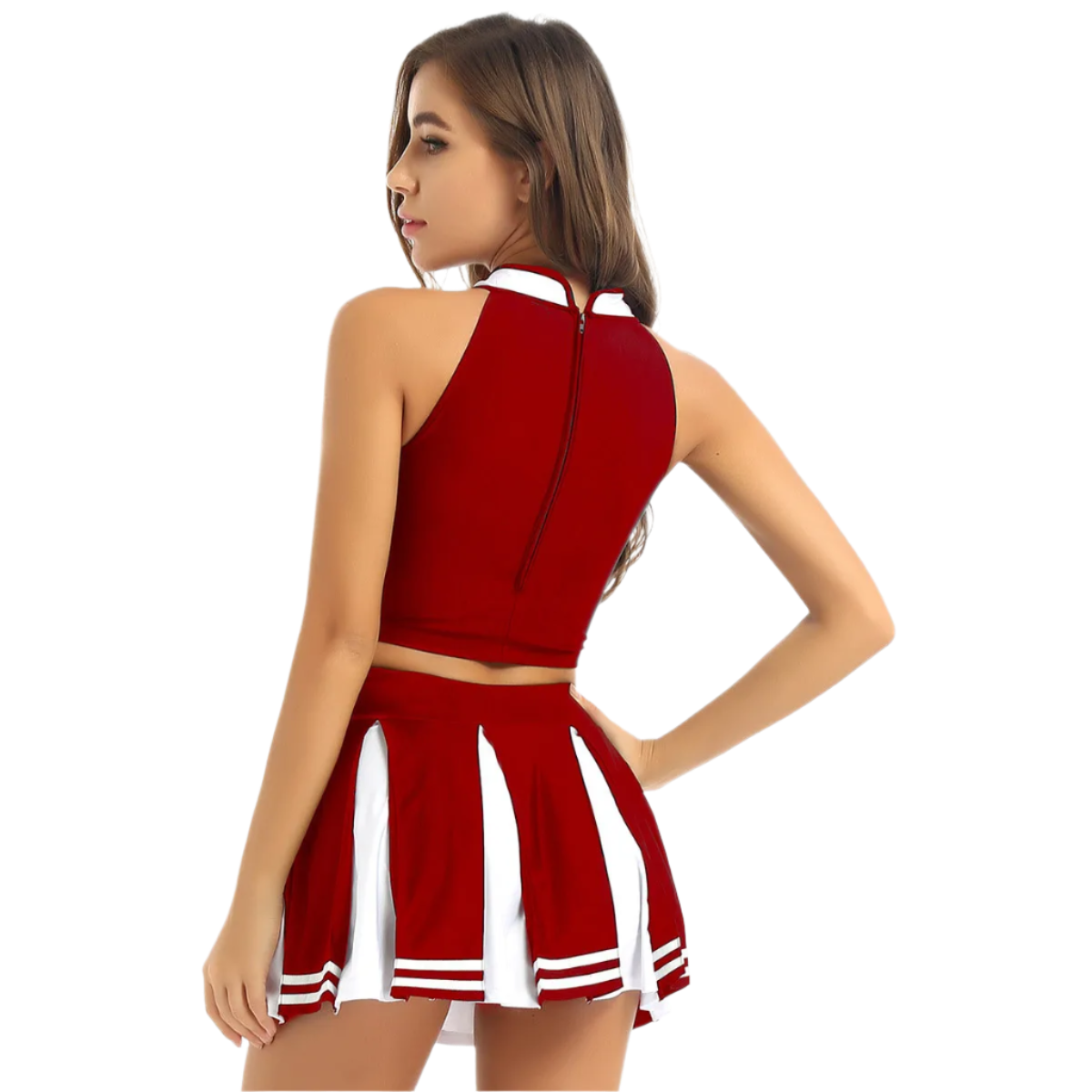 Womens Cheerleader Uniform Sleeveless Crop Top Mini Pleated Skirt